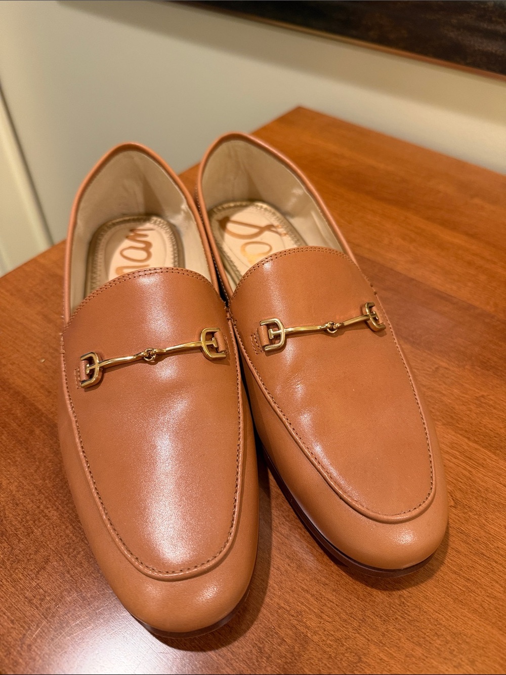 Sam Edelman Tan Leather Bit Loafers with Gold Hardware